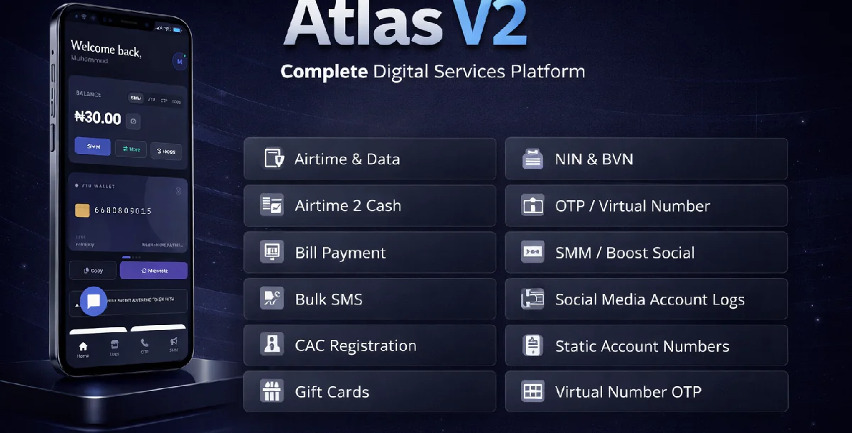 Atlas 9-in-1 - VTU, SMM, OTP & Accounts Marketplace Script